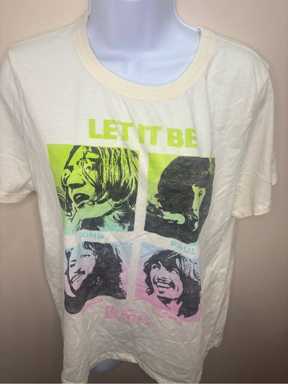 Source Unknown White "LET IT BE" Neon Beatles Graphic Tee